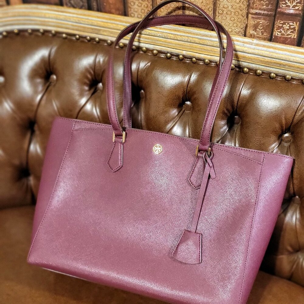 NWT Tory Burch Robinson Tote in Port & Dust Bag